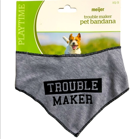 Dog Bandanna TROUBLE MAKER  Adjustable Tie On Gray Black XS/S - Picture 1 of 6